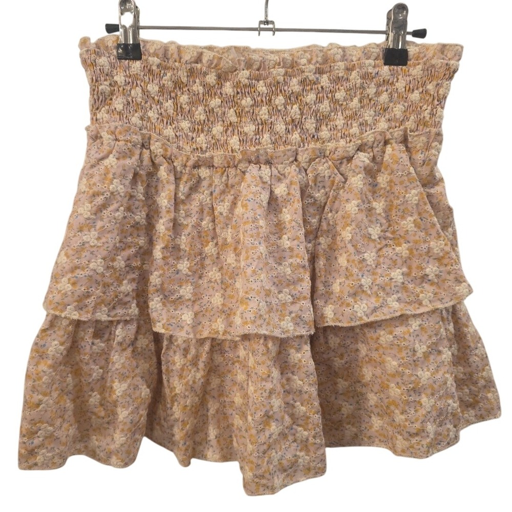 IMPECCABLE PIG Petal Pink Tiered Eyelet Skirt Sz M Cottagecore Boho Peasant